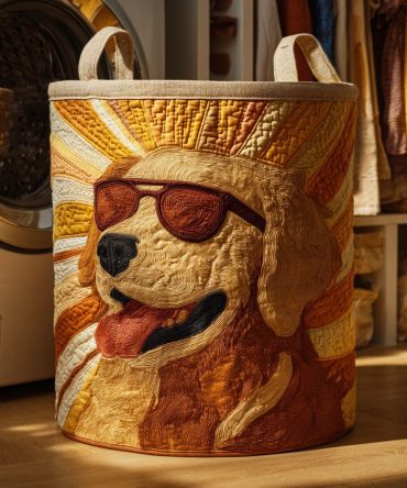 Golden Retriever Quilted Laundry Hamper — Cute Dog Print Fabric Laundry Basket With Handles, Lightweight Foldable Storage For Pet Lovers