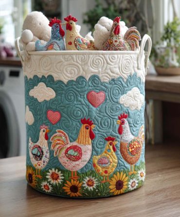 Coop Cozy Quilted Laundry Hamper - Foldable Fabric Basket With Handles , Sturdy Charming Organizer For Home & Laundry