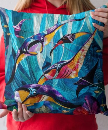Coral Reef Majesty Quilted Pillow Cover – Luxurious Marine-Inspired Throw Accent For Living Room Or Patio (Bold Colors, Soft Quilting, Easy Care)