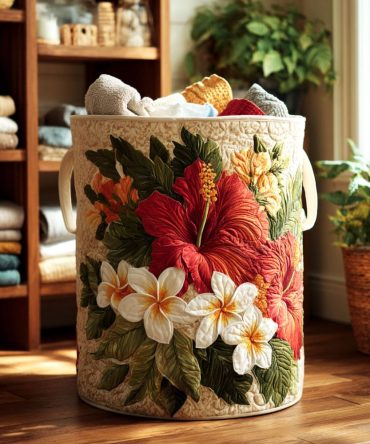 Coral Charm Quilted Laundry Hamper – Coastal Quilted Fabric Basket With Sturdy Handles, Collapsible & Machine-Friendly