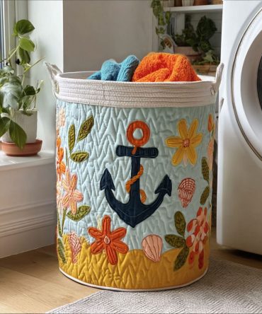 Coral Coast Quilted Laundry Hamper — Vibrant Coral Reef Fabric Storage With Handles, Sturdy Foldable Design & Easy-Care For Coastal Décor
