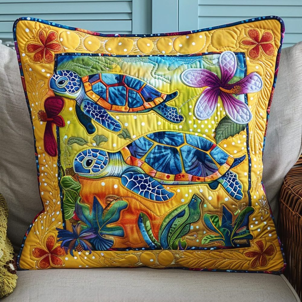 Coral Cove Comfort Quilted Pillow Cover - Cozy Coral Reef Decorative Throw Pillowcase With Warm Tones For Beachy Living Spaces