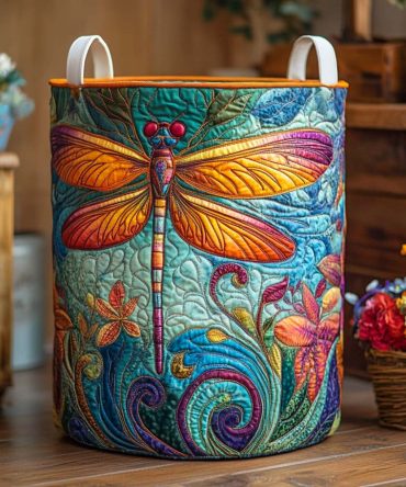 Coral Dream Quilted Laundry Hamper – Stylish Coral Wing Motif Fabric Basket With Reinforced Handles, Spacious Foldable Home Organizer