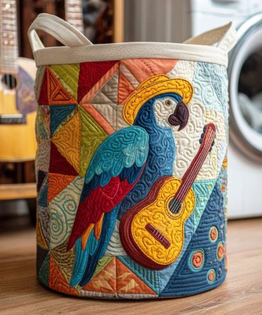 Coral Feather Quilted Laundry Hamper - Elegant Coral-Toned Quilted Fabric Basket, Large Foldable Laundry Organizer With Reinforced Handles