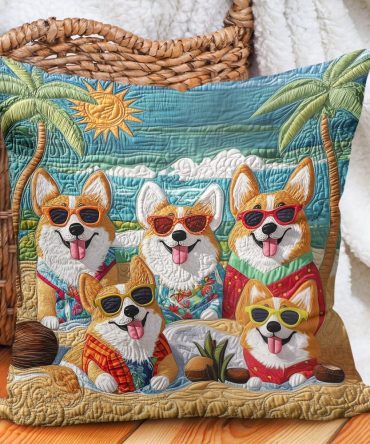 Corgi Bliss Quilted Decorative Pillow Cover — Playful Pembroke Portrait Throw Accent, Soft Cozy Fabric For Dog Lovers & Pet-Themed Rooms