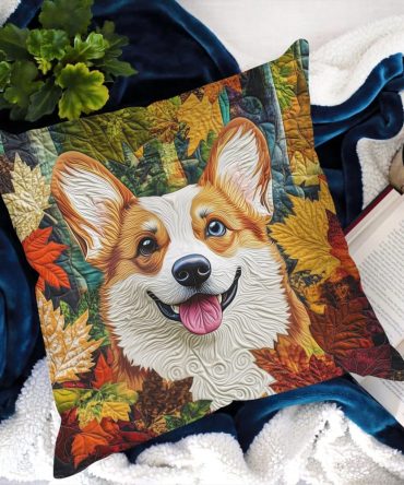 Corgi Cuddle Haven Quilted Pillow Cover — Adorable Dog Lover Throw Pillowcase For Pet-Friendly, Cozy Living Room & Gift Ideas