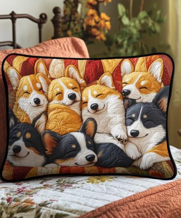 Corgi Pack Quilted Pillow Cover – Playful Corgi Pattern Cushion Case With Soft Quilting, Durable Construction And Easy-Care Finish For Everyday Use
