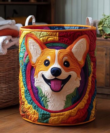 Corgi Colors Quilted Storage Hamper — Vibrant Foldable Laundry Basket With Handles, Padded & Washable For Kids Rooms, Living Areas & Gifts