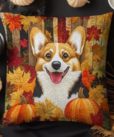 Corgi Companion Quilted Throw Pillow Cover — Adorable Corgi Dog Design Decorative Cushion Case, Soft Durable Accent For Pet Lovers