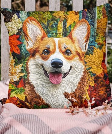 Corgi Cuddle Haven Quilted Pillow Cover — Cozy Dog-Themed Decorative Cushion Case For Sofas & Beds, Soft Touch Fabric, Perfect Pet Gift