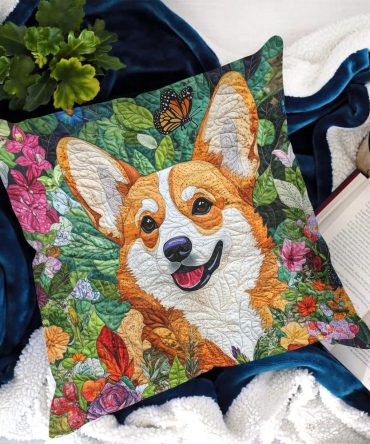 Corgi Dreams Quilted Throw Pillow Cover — Sweet Dog-Themed Decorative Cushion Case For Cozy Decor, Soft Microfiber, Fade-Resistant Finish