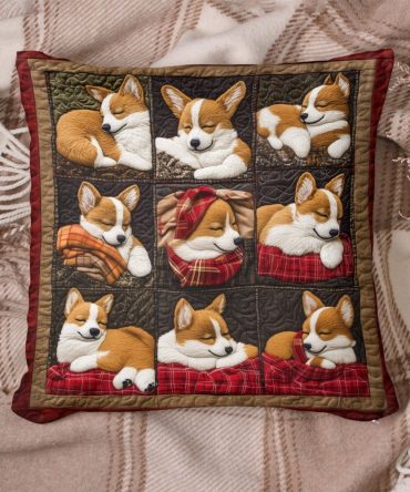 Corgi Delight Quilted Decorative Pillow Cover – Cute Dog Print Throw Pillowcase For Sofa, Nursery & Gifts (Soft, Machine Washable)