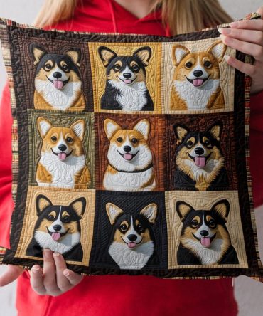Corgi Paws & Dreams Quilted Throw Pillow Cover — Adorable Corgi Motif Decorative Cushion Case For Pet Lovers, Soft Microfiber & Durable Stitching