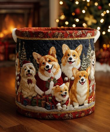 Quilted Corgi Laundry Hamper — Large Collapsible Cute Dog-Themed Storage Basket For Nursery & Bedroom