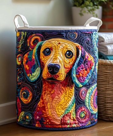 Cosmic Dachshund Quilted Hamper — Space-Themed Dach Delight Fabric Laundry Basket With Reinforced Handles, Collapsible & Decorative Storage