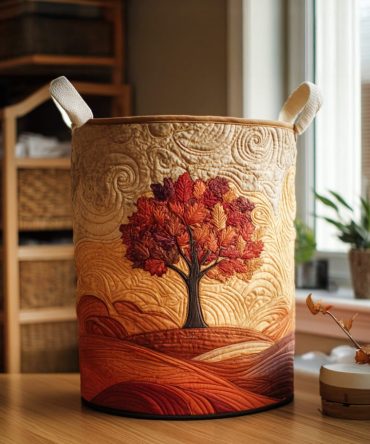 Cosmic Roots Quilted Laundry Hamper — Modern Botanical Print Collapsible Organizer, Quilted Fabric Bin For Stylish Home Storage
