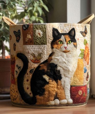 Cottage Cat Dreams Quilted Laundry Hamper – Collapsible Country-Style Fabric Basket, Soft Quilting & Strong Handles For Easy Carry