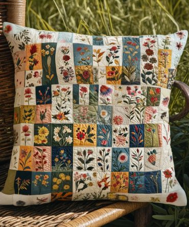 Country Bouquet Quilted Pillow Cover — Floral Farmhouse Decorative Throw Case With Rustic Charm For Sofa, Bed & Cottage-Style Interiors
