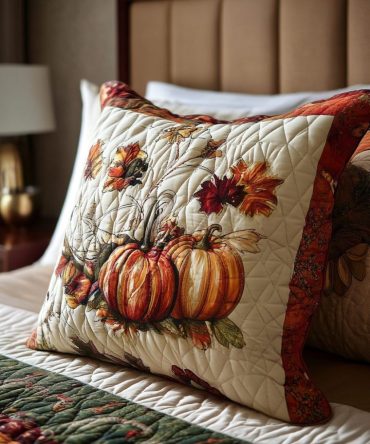Country Pumpkin Lane Quilted Rustic Pillow Cover — Cozy Harvest Motif, Textured Quilting For Farmhouse Living Room & Porch Styling