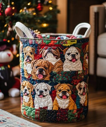 Country Bulldog Quilted Laundry Hamper – Classic Farmhouse Foldable Laundry Basket With Washable Liner & Reinforced Handles