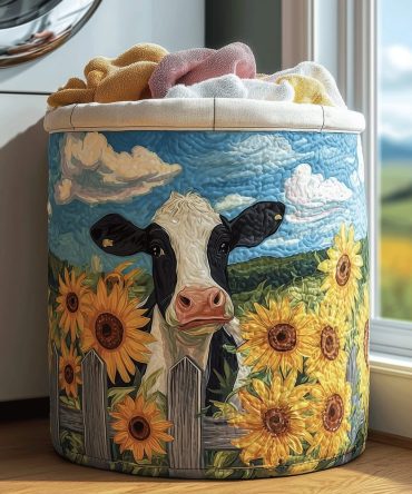Country Cow Quilted Laundry Hamper - Rustic Farmhouse Fabric Laundry Basket, Foldable Storage Bin For Bedroom & Nursery