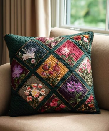 Country Floral Quilted Pillow Cover - Vintage-Inspired Bloom Throw Pillowcase For Cottagecore, Farmhouse & Garden Rooms