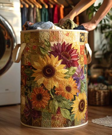 Country Glow Quilted Storage Hamper — Rustic Farmhouse Laundry Basket, Collapsible Fabric Organizer For Home & Cottage