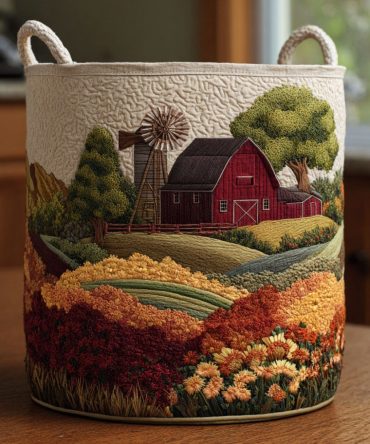 Country Path Quilted Laundry Hamper — Charming Trail Print Foldable Laundry Basket With Handles For Rustic Chic Home Storage