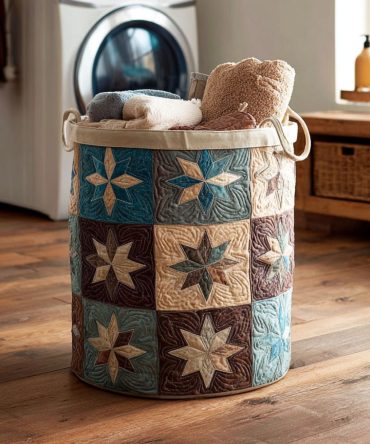 Country Star Quilted Laundry Hamper – Rustic Star Fabric Laundry Basket With Handles, Collapsible Decorative Storage For Home