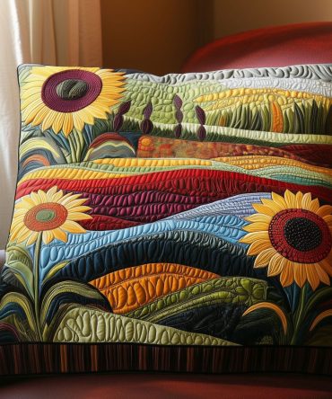 Country Sunflower Dreams Quilted Pillowcase — Sunny Rustic Floral Sham, Cotton-Blend Accent For Farmhouse & Cottage Bedrooms