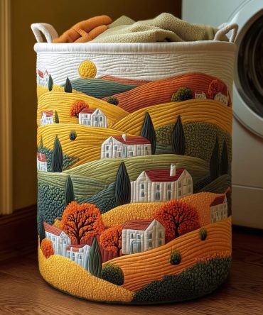 Countryside Bliss Quilted Laundry Hamper - Foldable Padded Fabric Basket With Handles For Bedroom, Nursery & Laundry Room