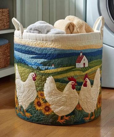 Countryside Quilted Laundry Hamper — Rustic Floral Fabric Basket, Collapsible & Washable With Comfortable Handles For Bedroom Or Mudroom