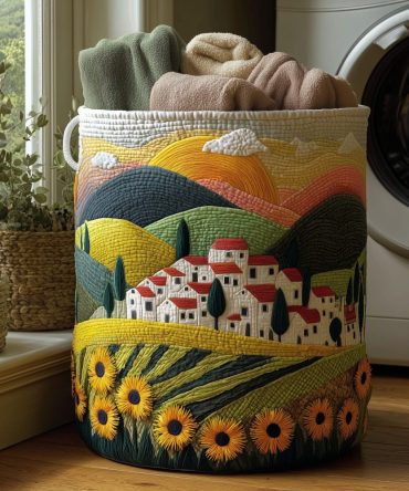 Countryside Dreams Quilted Laundry Basket — Rustic Floral Fabric Hamper, Collapsible Laundry Storage For Farmhouse & Cottage Style Rooms