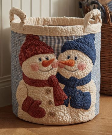 Festive Snowman Gingham Quilted Laundry Hamper – Decorative Foldable Laundry Basket For Holiday Decor & Gifts
