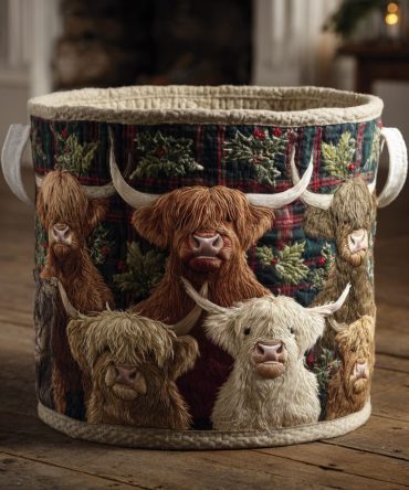 Cow Harmony Quilted Fabric Laundry Hamper — Farmhouse Cow Print Foldable Basket With Handles & Washable Liner For Rustic Décor