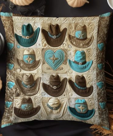 Cowboy Charm Quilted Pillow Cover — Rustic Western Decorative Throw Pillowcase, Cozy Cotton-Blend Accent For Living Room