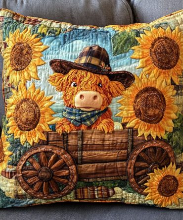 Cowboy Cart Quilted Cow Pillow Cover — Rustic Western Farmhouse Throw Accent For Living Room & Porch , Durable Quilting, Machine‑Washable