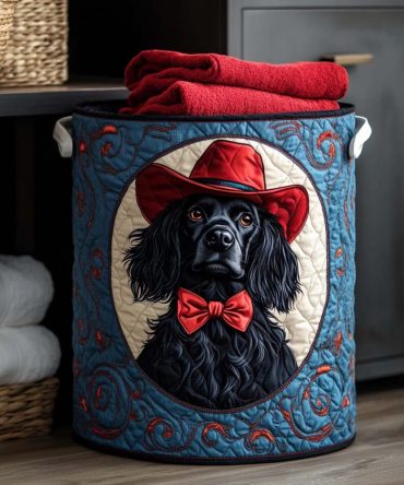 Cowboy Spaniel Quilted Laundry Basket — Fun Country Dog Pattern Fabric Hamper With Strong Handles, Foldable Laundry Storage For Home & Kids