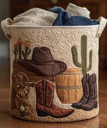 Cowboy Sunset Quilted Laundry Hamper — Western-Inspired Fabric Basket, Collapsible Durable Laundry Storage For Rustic Rooms