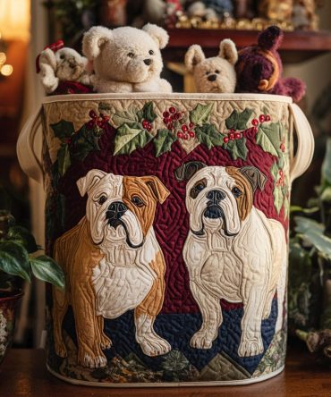 Cozy Bulldog Quilted Laundry Hamper — Soft Padded Foldable Storage Basket, Durable Waterproof Bin Perfect For Bedrooms, Pet Areas & Gifts