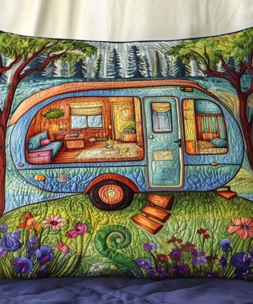 Vintage Camper Quilted Pillow Cover – Soft Cotton Blend, Machine Washable Decorative Throw Case With Hidden Zipper For Rv & Cabin Décor