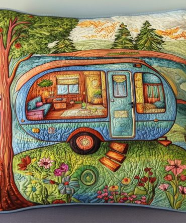 Cozy Camper Quilted Pillow Cover — Rustic Rv & Camping Throw Case, Soft Quilted Accent For Cabin, Campervan & Outdoor-Inspired Living Spaces