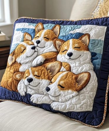 Cozy Canine Slumber Quilted Pillowcase Cover — Sleepy Dog Decorative Pillow Sham, Soft Quilted Bedding Accent For Dog Lovers & Pet Homes