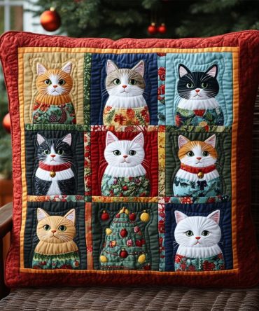 Cozy Cat Charm Quilted Pillow Cover - Adorable Feline Throw Pillowcase, Soft Quilted Cat Decor For Couch, Bedroom, Gift