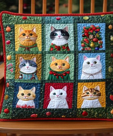 Cozy Cat Clusters Quilted Pillowcase Cover — Playful Cat Pattern Decorative Pillow Sham, Soft Quilted Bedding Accent For Cat Lovers