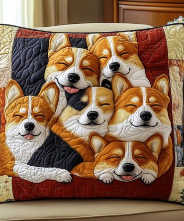Cozy Corgi Quilted Pillowcase – Adorable Corgi Cuddle Squad Throw Cover, Machine-Washable Cotton Blend, Cute Dog Lover Gift & Kids' Room Accent