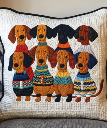 Cozy Dachies Quilted Pillow Cover — Ultra-Soft Dachshund Themed Throw Pillowcase For Couch & Bed, Machine-Washable Decorative Dog Pillow Cover