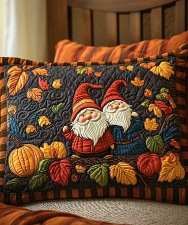 Harvest Gnome Quilted Throw Pillow Cover — Rustic Autumn Accent Pillow Sham For Fall Decor, Sofa & Bedroom, Machine Washable