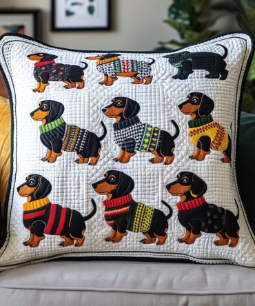 Cozy Sweater Dachies Quilted Pillow Cover — Snug Knit-Style Dachshund Throw Pillowcase, Soft Warm Texture For Holiday Decor, Living Room & Gifts