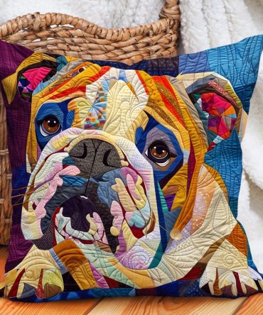 Cozy Bulldog Quilted Pillow Cover — Charming Bulldog Accent Throw Pillow Case, Pet-Lover Gift, Textured & Machine-Friendly